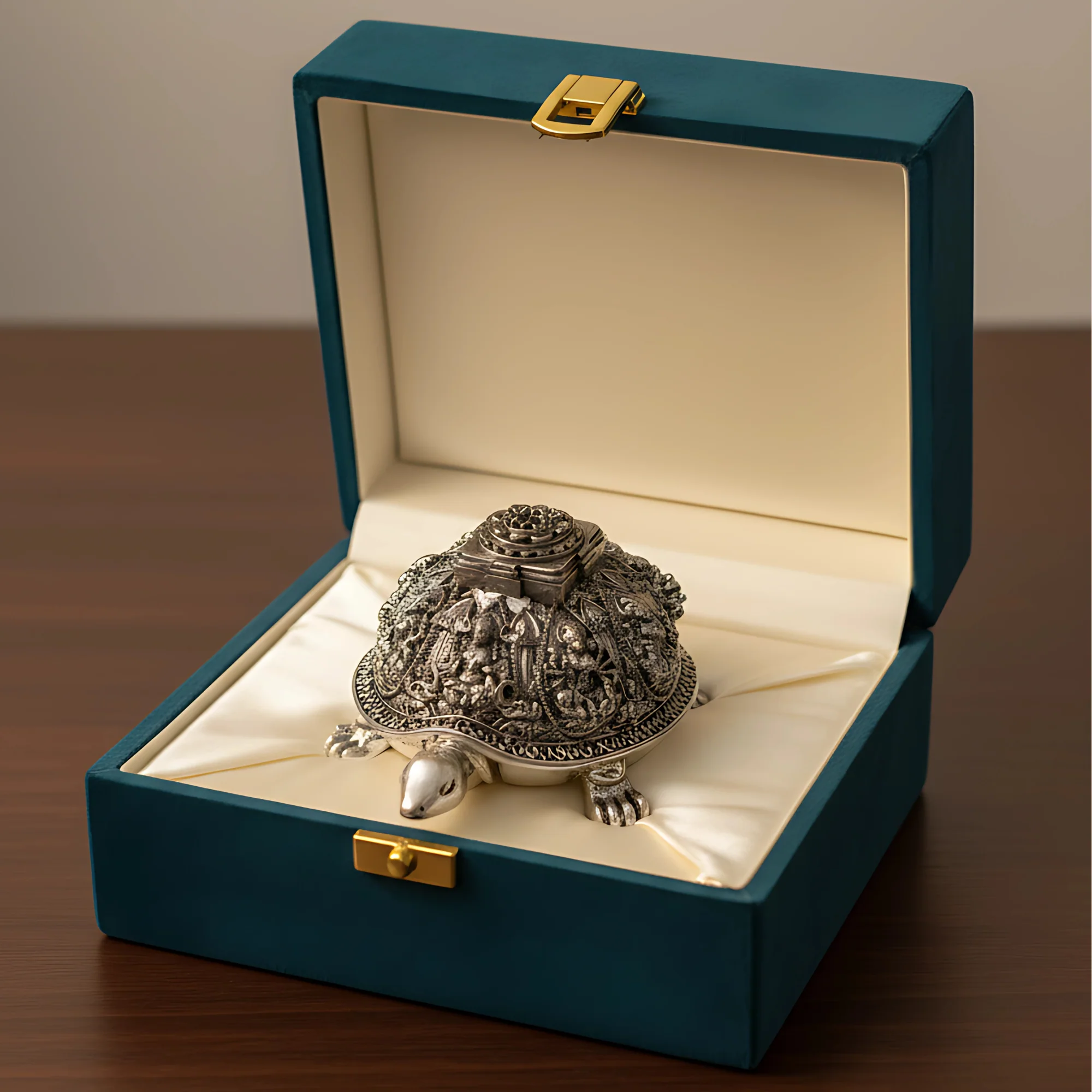Ashta Lakshmi Tortoise | Pure Sliver Plated | Vastu Home Decor for Pooja Room & Mandir & Office | 3.5 Inch Turtle Showpiece for Prosperity & Good Luck