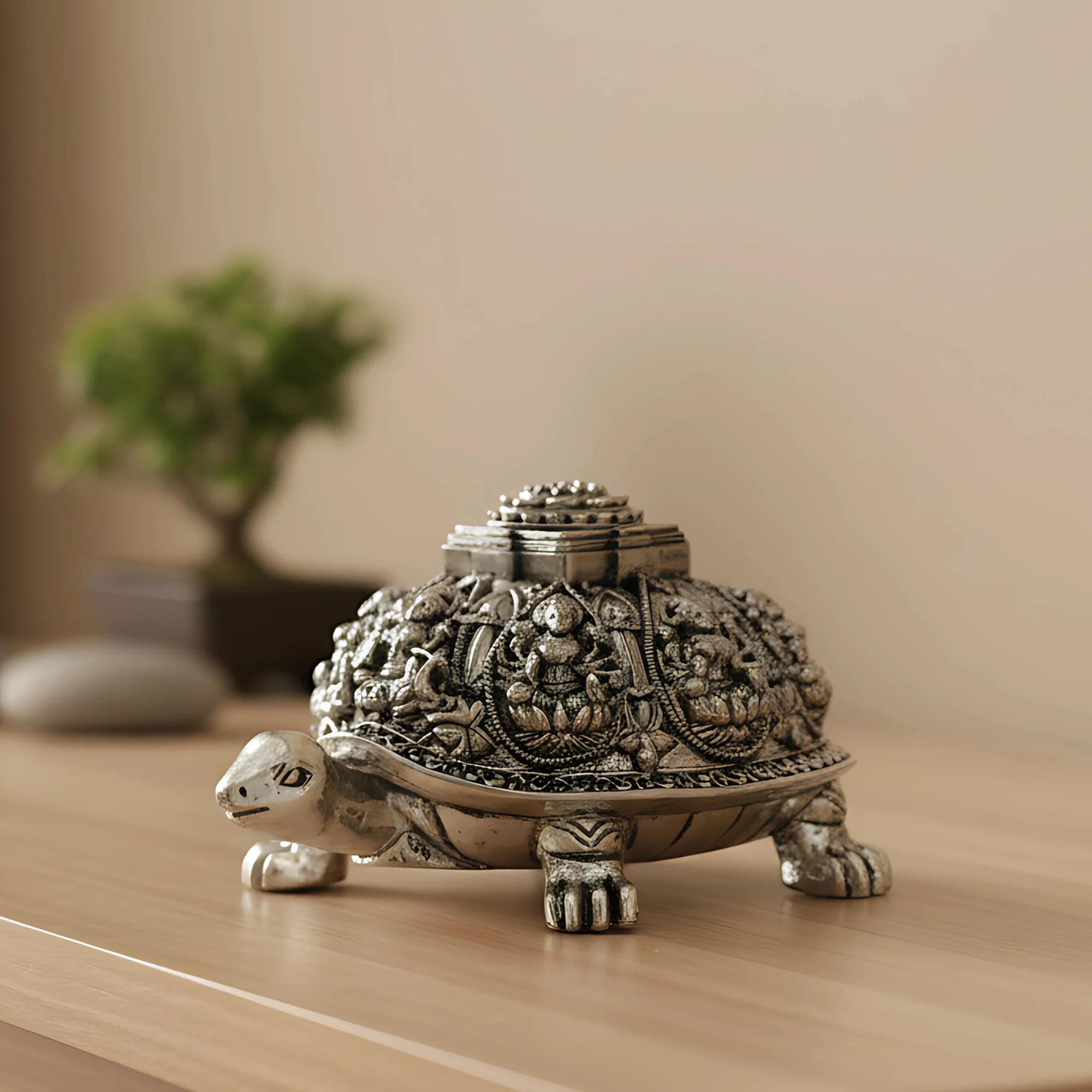 Ashta Lakshmi Tortoise | Pure Sliver Plated | Vastu Home Decor for Pooja Room & Mandir & Office | 3.5 Inch Turtle Showpiece for Prosperity & Good Luck