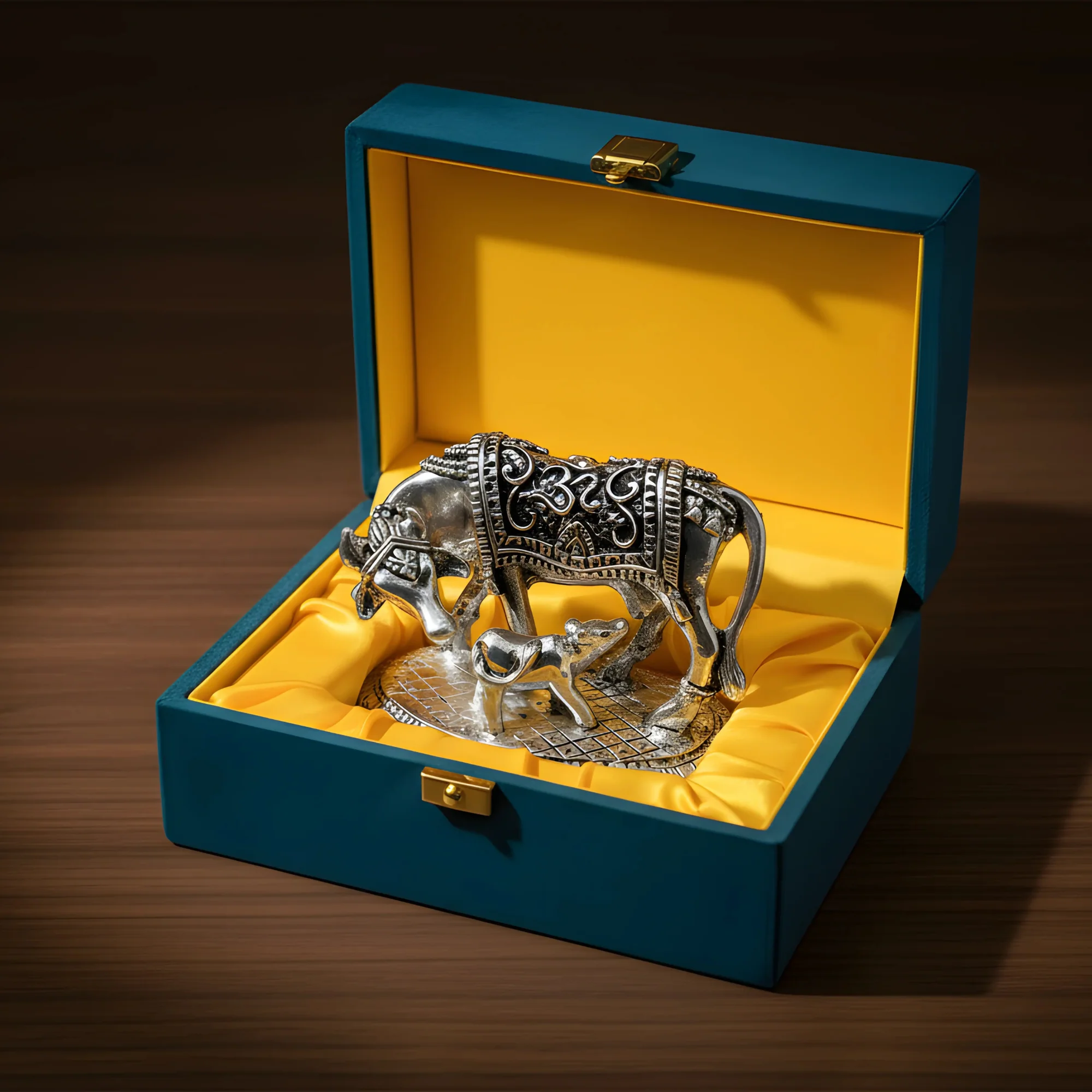 Pratima Ghar | 999 Pure Silver Plated Kamdhenu Cow | Vastu Home Decor | Symbol of Prosperity & Abundance | Auspicious Religious Gift for Pooja Room & Mandir & Office