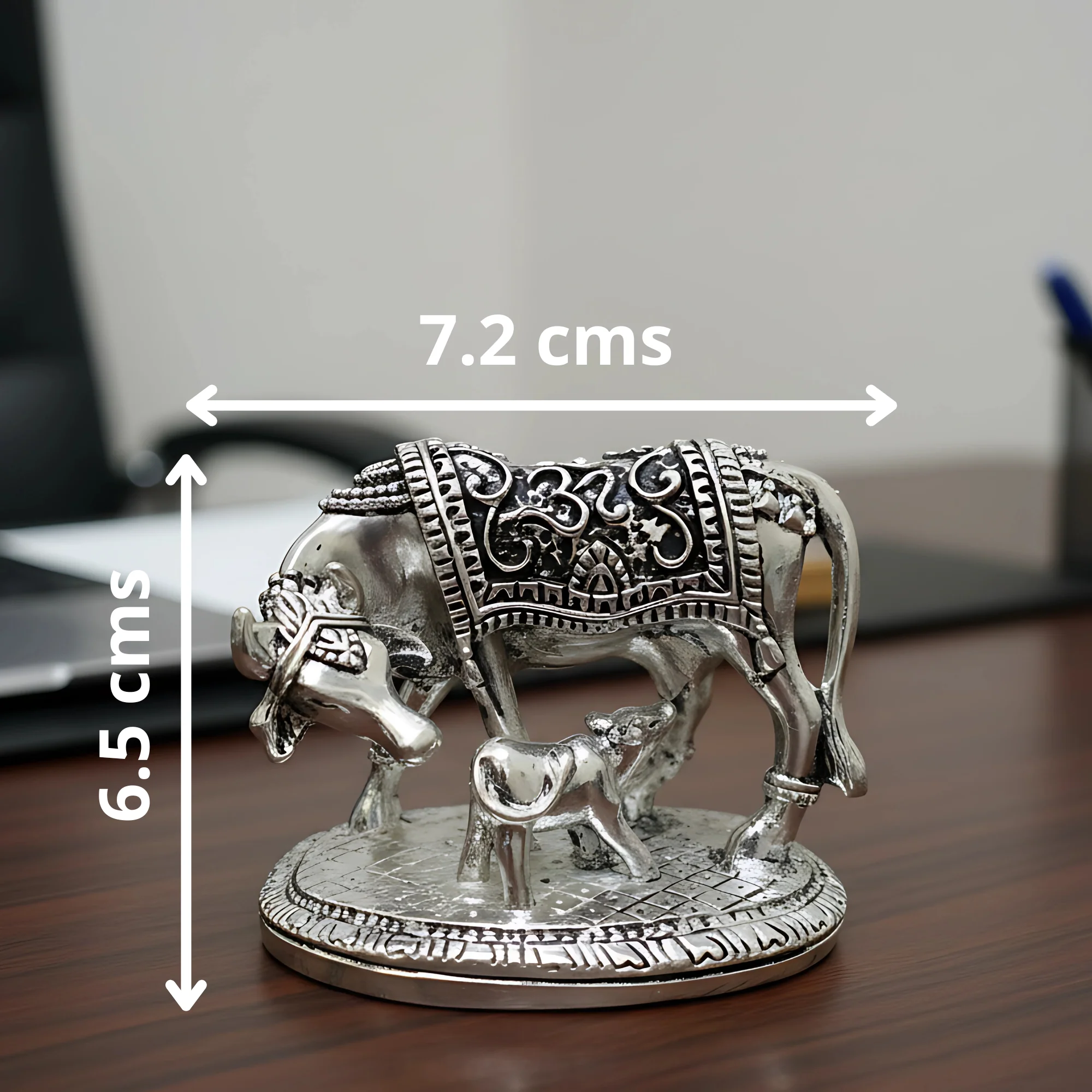 Pratima Ghar | 999 Pure Silver Plated Kamdhenu Cow | Vastu Home Decor | Symbol of Prosperity & Abundance | Auspicious Religious Gift for Pooja Room & Mandir & Office