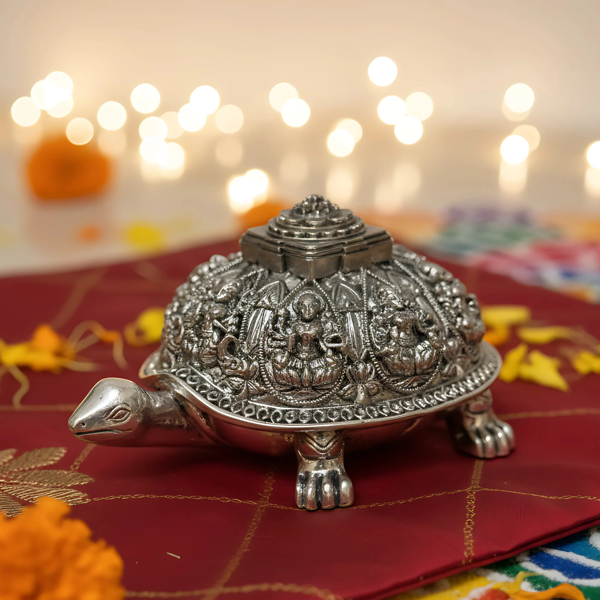 Ashta Lakshmi Tortoise | Pure Sliver Plated | Vastu Home Decor for Pooja Room & Mandir & Office | 3.5 Inch Turtle Showpiece for Prosperity & Good Luck